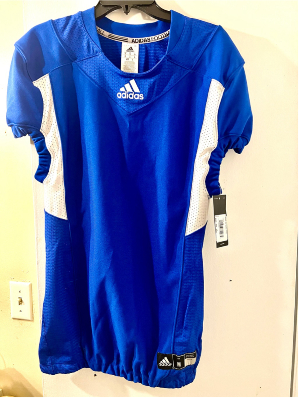 NWT $80 adidas Techfit Hyped Men's Football Jersey Size Medium Blue & White